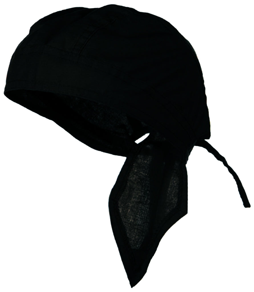 Black Solid Doo Rag Headwrap Durag Skull Cap Cotton Sporty